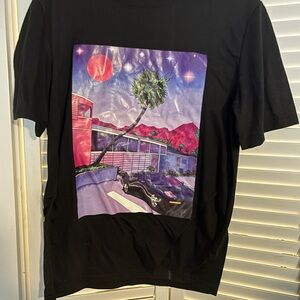 ROMWE Black Tee with Purple and Starry Graphic